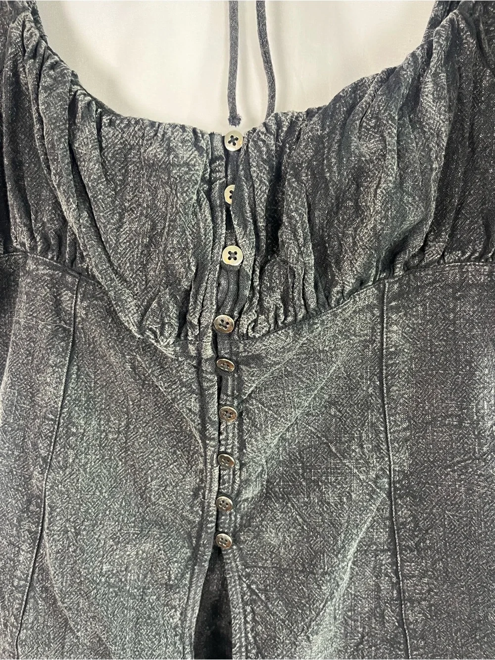 Free people wink my way cotton puff sleeve black acid wash top size small